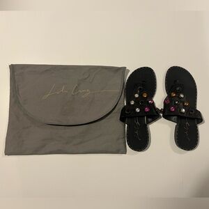 Black jeweled thong sandals Lola Cruz
